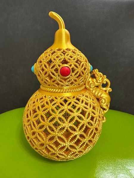 3Dプリント 金瓢箪 福文字 龍文 縁起物 飾り 工芸品 オブジェ