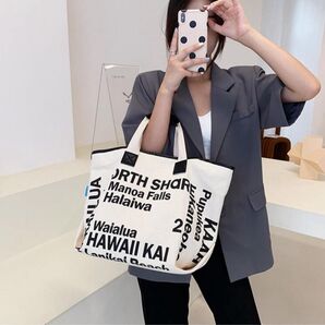 ハワイ ロゴトートバッグ キャンバス地 オフホワイト 新品未