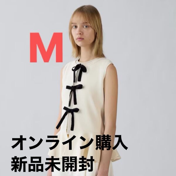 GU × rokhフロントリボンセーター ノースリーブ ナチュラル M