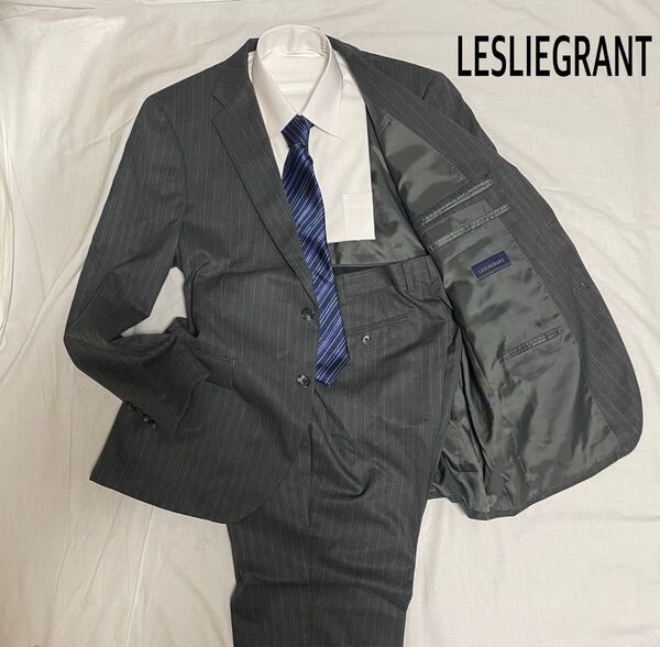 LESLIEGRANT グレー ストライプ BE7 1タック スーツ上下 セット