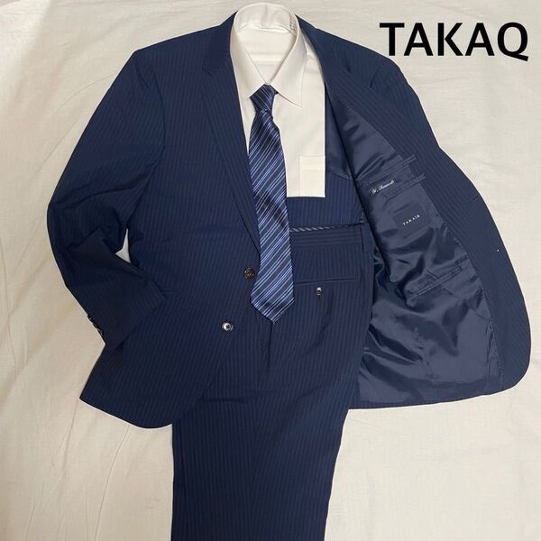 TAKAQ タカキュー ネイビー ストライプ AB6 1タック スーツ上下