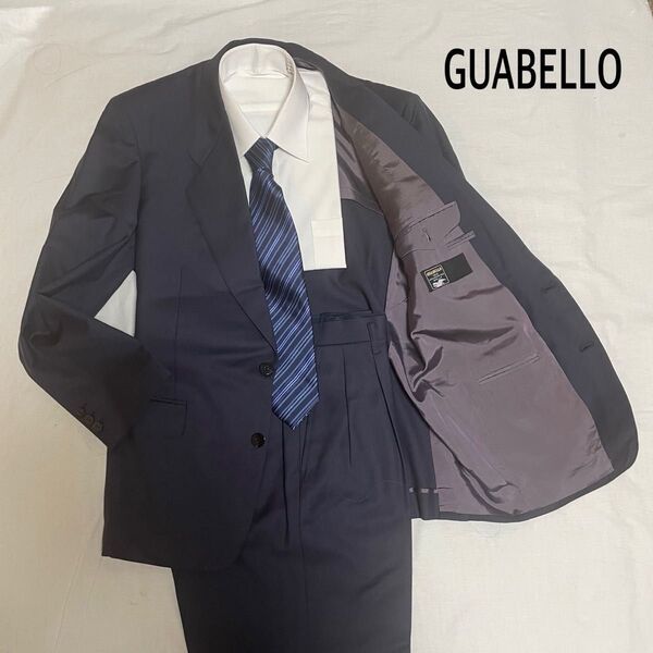 オーダーメイド GUABELLO ネイビー 無地 フリー 2タック スーツ上下