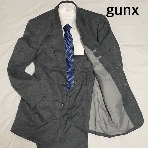 gunx グレー ストライプ フリーサイズ 2タック スーツ上下 セットアップ