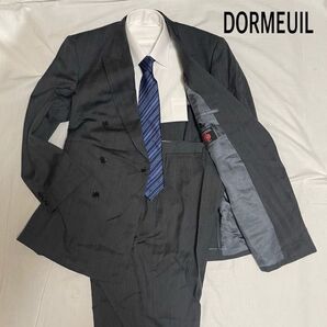 DORMEUIL ダブル イギリス製 グレー ストライプ フリー 1タック