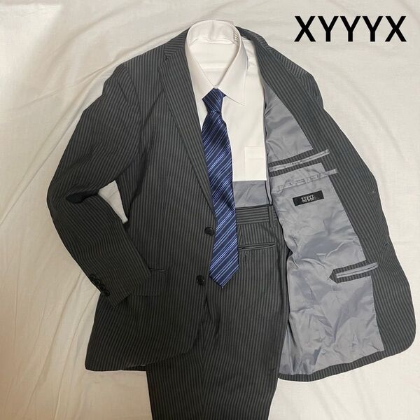 XYVYX グレー ストライプ Y6 1タック スーツ上下 セットアップ