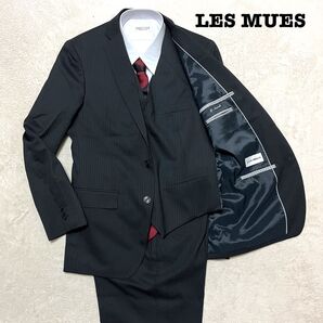 LES MUES 3ピース ブラック ストライプ A6 ノータック スーツ上下