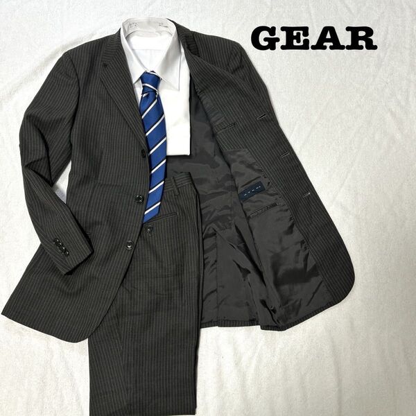 GEAR グレー ストライプ YA6 1タック スーツ上下 セットアップ