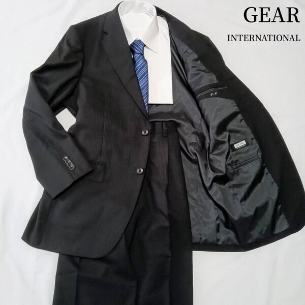 GEAR ブラック ストライプ AB6 1タック スーツ上下 セットアップ