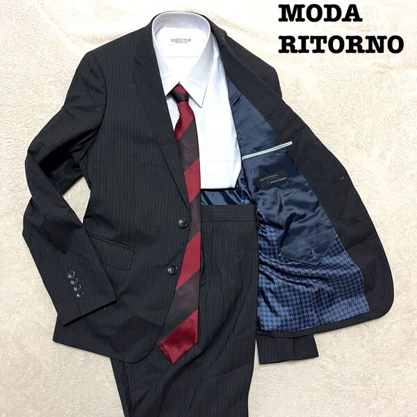 MODA RITORNO ブラック ストライプ YA4 ノータック スーツ上下