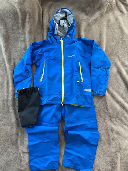 mont-bell レインウェア 上下セット 150cm ブルー アウトドア モンベル 雨具