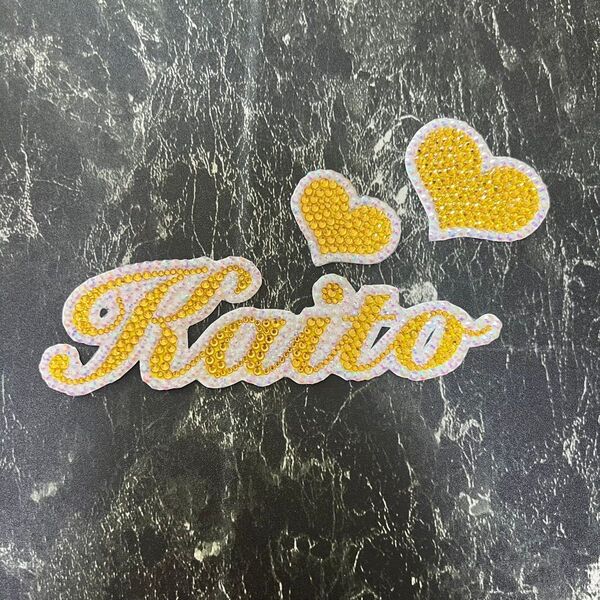 デコうちわ デコ文字 うちわ 団扇 【 Kaito 】 ハート イエロー