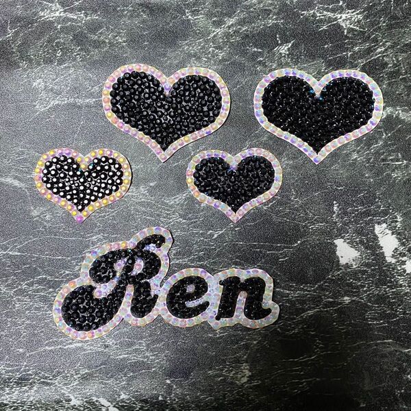 デコうちわ デコ文字 うちわ 団扇 【 Ren 】 ブラック ハート