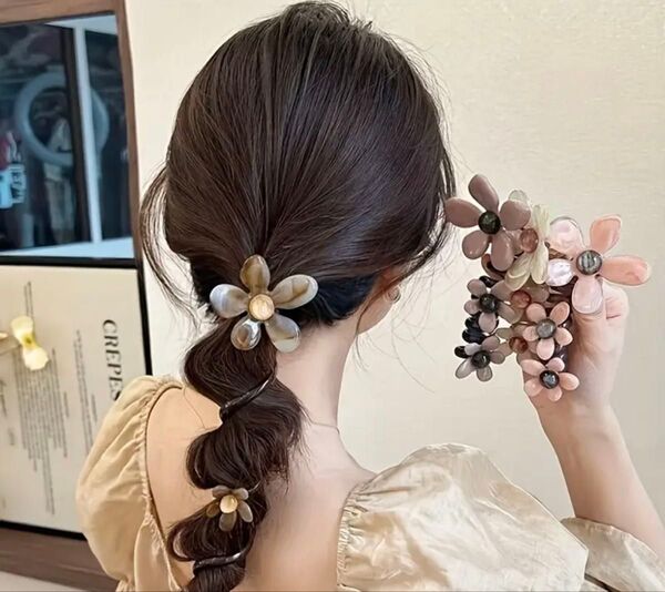 【新品未使用】ヘアゴム ベージュ コイルアップ ヘアアクセサリー スパイラルヘアゴム 電話コード型 おしゃれ レディース