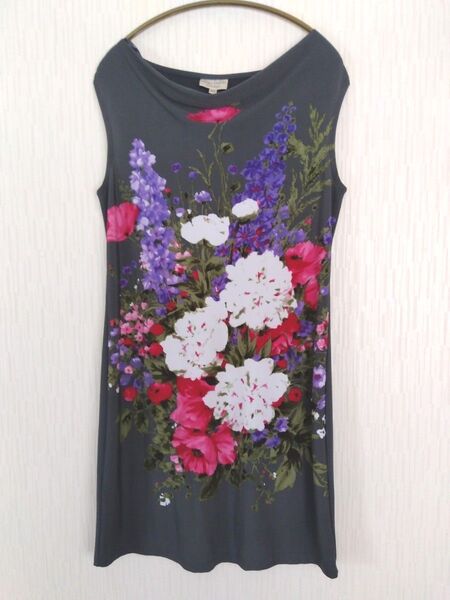 LAURA ASHLEY フラワープリントノースリーブチュニックワンピース Mサイズ