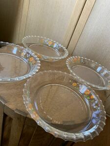  Showa Retro # скала замок стекло # Pyrex цветочный принт стекло тарелка # 2 шт. комплект!