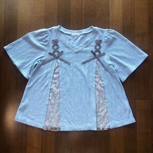中古品 アクシーズファム リボンTシャツ 水色 Mサイズ