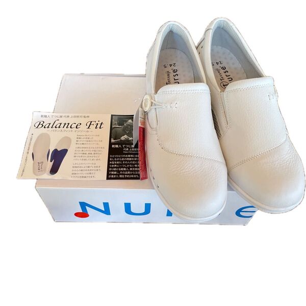 新品 未使用NURSEWALKER Balance Fit 24.5cm ホワイト ナースシューズ 看護師 レザー 本革