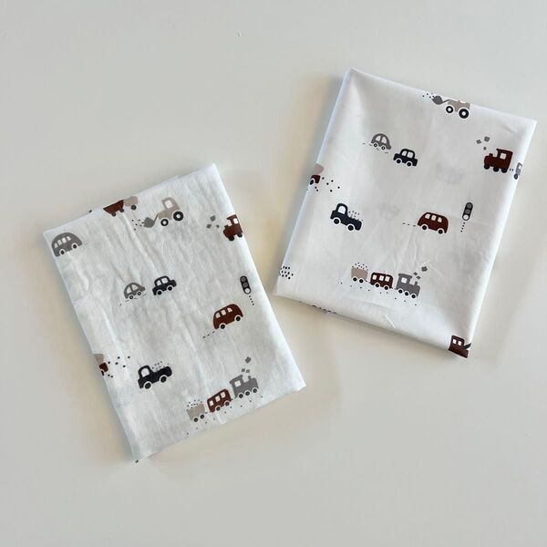 original fabric ダブルガーゼ生地(働くクルマと汽車ぽっぽ)