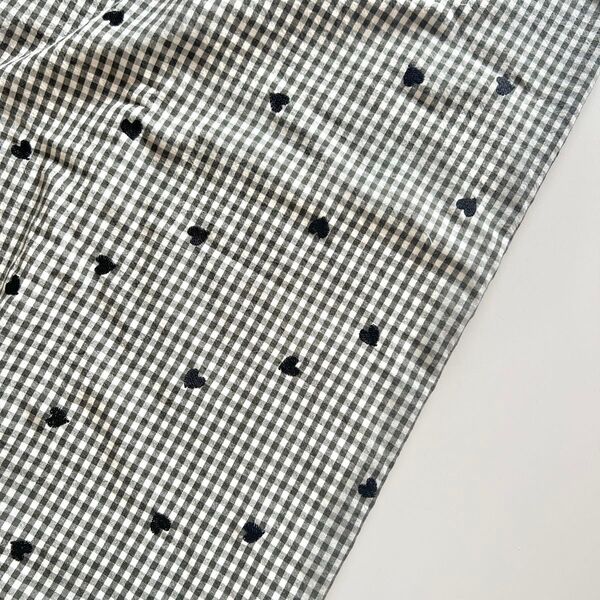 original cotton刺繍生地(ギンガムチェックブラック・ミニハート刺繍