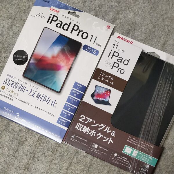 2018年 iPad Pro 11インチ レザーケース2アングル ブラック BSIPD1811CL2BK 液晶保護フィルム