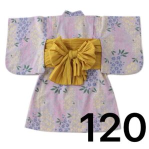 プティマイン 藤の花浴衣 パープル 紫 ワンピースタイプ 120