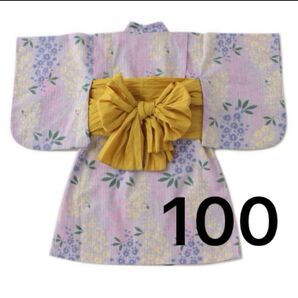 プティマイン 藤の花浴衣 パープル 紫 ワンピースタイプ 100