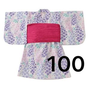プティマイン 藤の花浴衣 パープル 紫 ワンピースタイプ 100