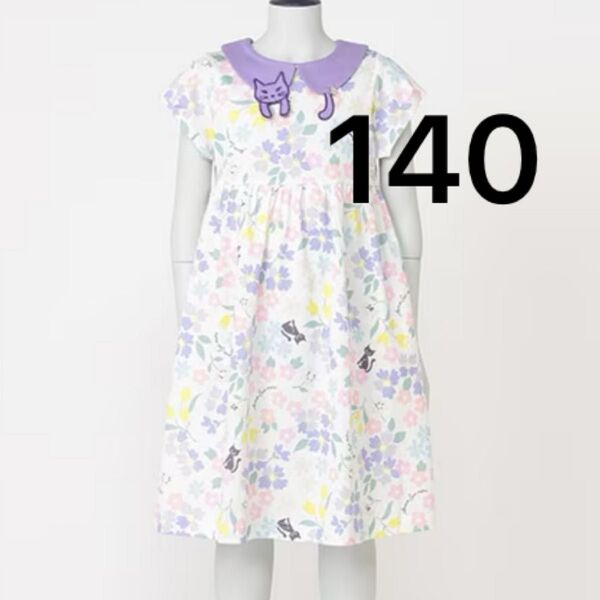 アナスイミニ ANNA SUI mini ネコ衿花柄プリントカットワンピース 140