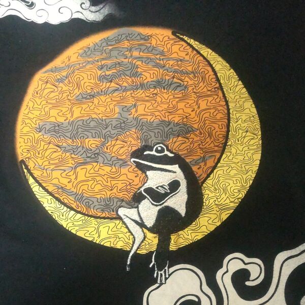 和柄刺繍 【参丸一】蛙月Tシャツ、XXL