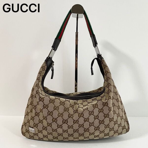 【美品〜良品】GUCCI グッチ ワン ショルダーバッグ ハンドバッグ GGキャンバス×レザー