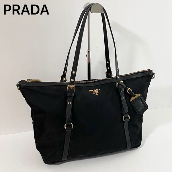 【美品】PRADA プラダ トートバッグ ナイロン×サフィアーノレザー