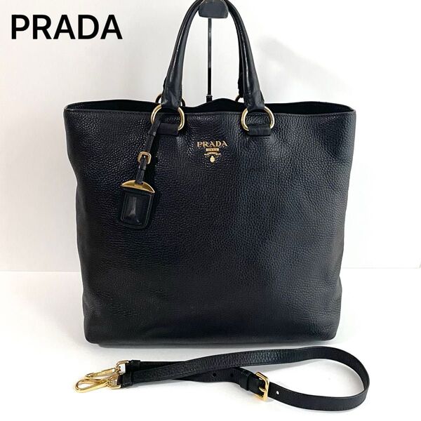 【美品〜良品】PRADA プラダ 2way トートバッグ シボレザー