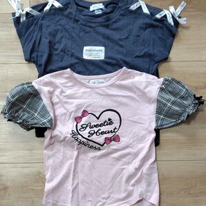 女の子 半袖Tシャツ 2枚セット 130cm ピンク/ネイビー