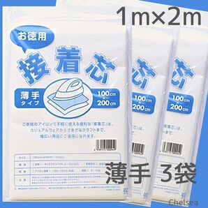 3袋 薄手タイプ お徳用 2m 接着芯 白 / 不織布 100×200cm 薄地用 セット 3枚