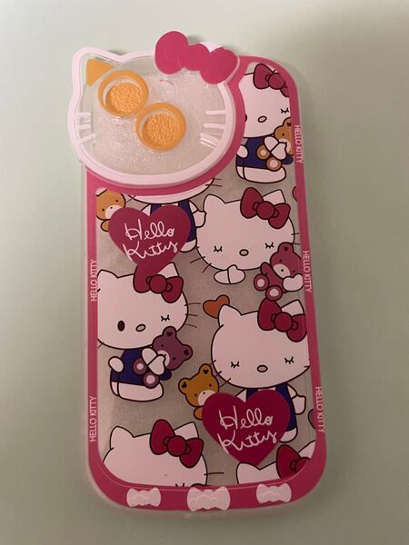 ハローキティ iPhone14ケース ラメ入り ピンク。可愛いキティちゃん半透明ケース。