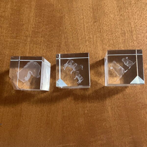 3Dクリスタルガラスアート 3DLASERART/置物 ガラス細工 3個セット インテリア