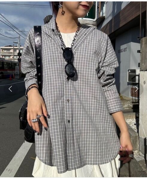ジーナシス コットンチェックBIGシャツ グレー系その他