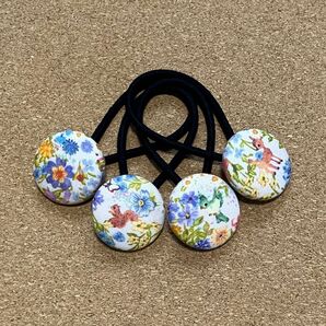 ハンドメイド ヘアゴム くるみボタン ユキエモンアニマル柄子供親子姉妹お揃いセット大人