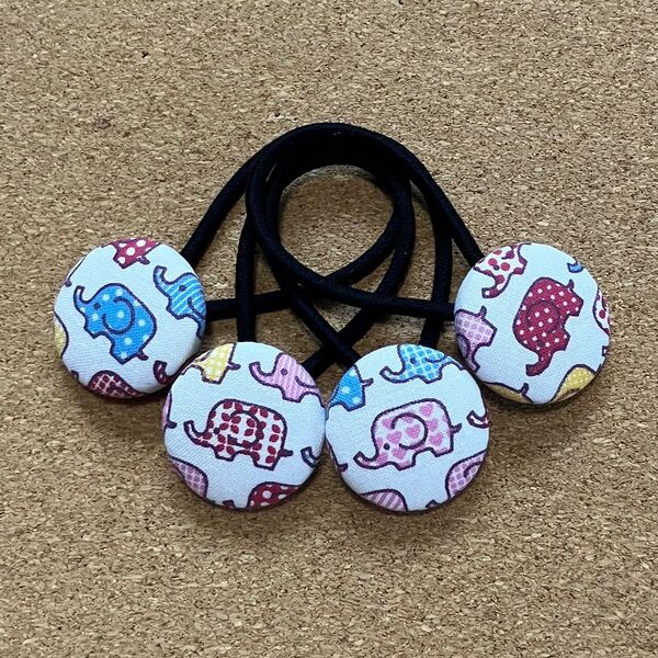 ハンドメイド ヘアゴム くるみボタン ゾウアニマル柄子供親子姉妹おそろいセット大人