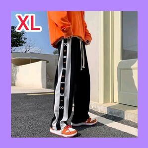 パンツ 黒 XL メンズ サイドライン カジュアル