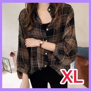 トップス レディース チェック シャツ 大人 オフィスカジュアル XL