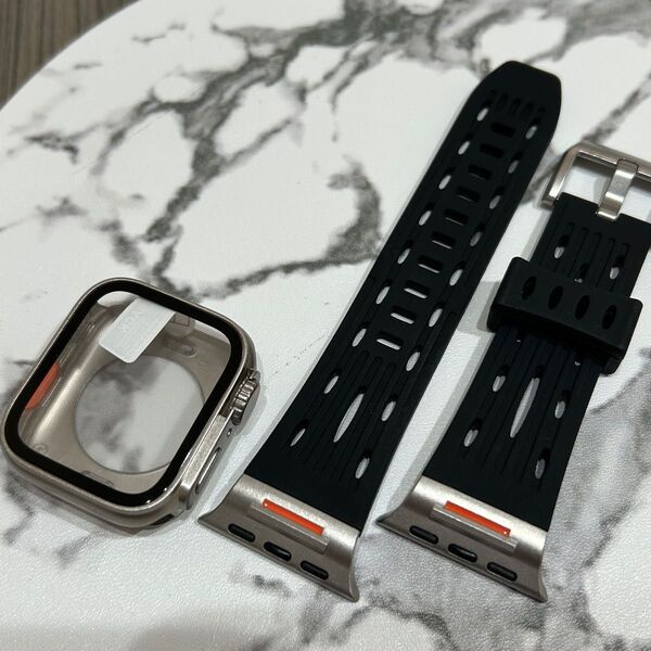 ケース付き黒銀【在庫処分】【絶対最安】Apple Watch AppleWatch アップルウォッチ ベルト バンド カバー