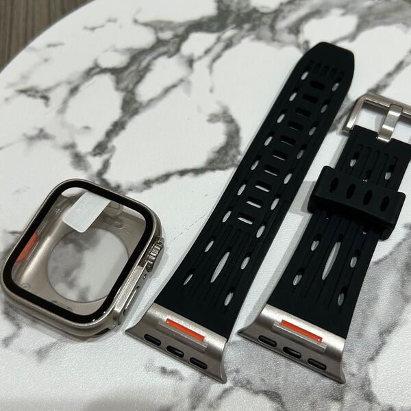 ケース付き橙銀【在庫処分】【絶対最安】Apple Watch AppleWatch アップルウォッチ ベルト バンド カバー