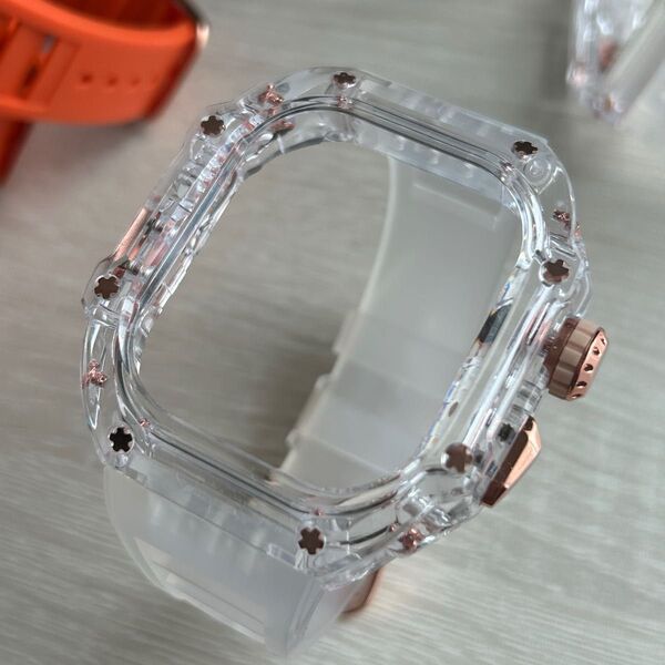 【絶対最安】ケース一体型白透Apple Watch AppleWatch アップルウォッチ ベルト バンド カバー ケース 49