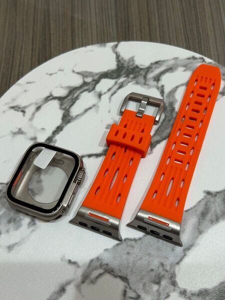 ケース付き橙銀【在庫処分】【絶対最安】Apple Watch AppleWatch アップルウォッチ ベルト バンド カバー