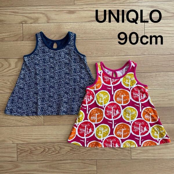 UNIQLO ユニクロ 総柄 ノースリーブ チュニック カットソー 90cm ムーミン 保育園着 トップス2枚組