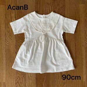 AcanB セーラーカラー半袖ワンピース ホワイト 90cm