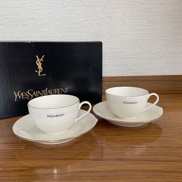 【新品未使用】 YVES SAINT LAURENT イヴ・サンローラン ペアコーヒーセット ホワイト YAMAKA