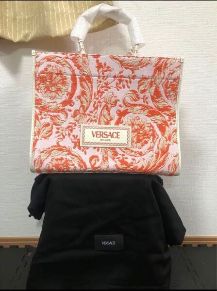 Versace ヴェルサーチ バロッコ アテナトートバッグ アテナ ラフィア ラージ トートバッグ ベージュ