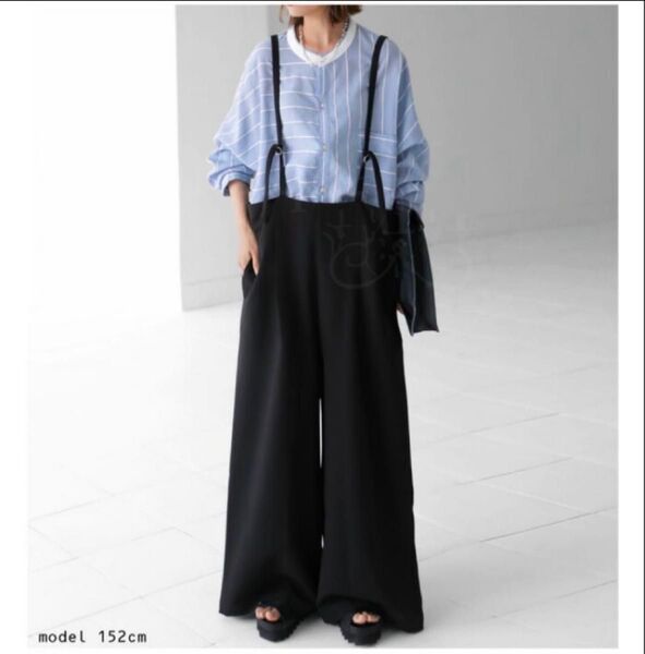 antiqua アンティカ サスペンダー付きワイドパンツ ブラック 黒